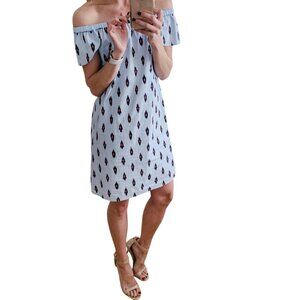 J.Crew Womens Ikat Print Off-Shoulder Dress S Blue